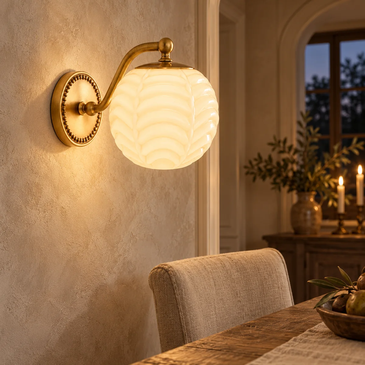 Milk-Glass Shade Lifted Clear of the Wall