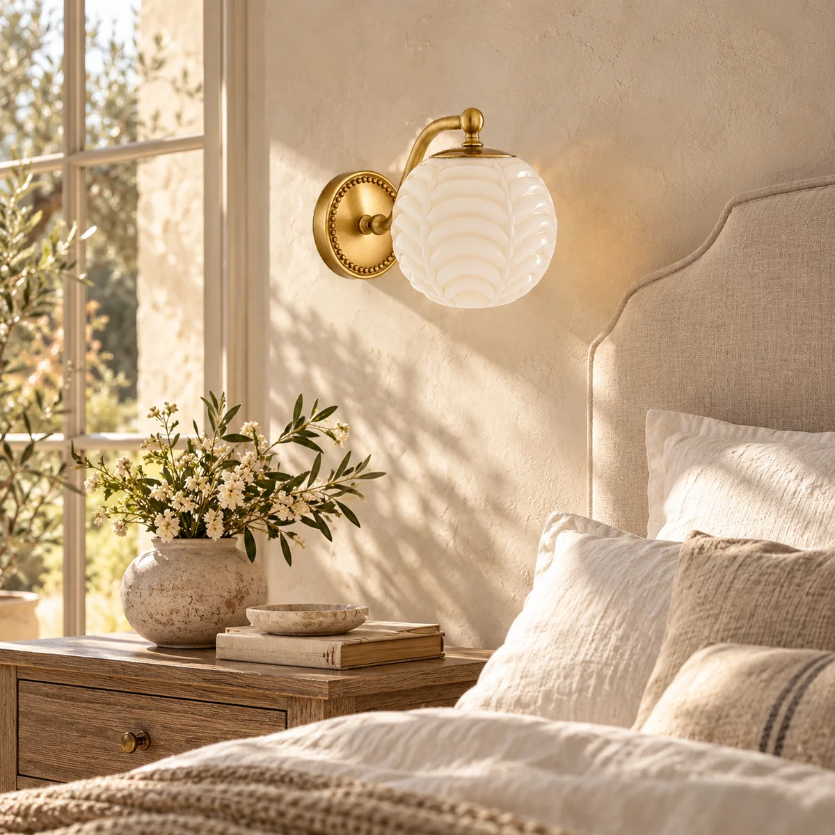 Milk-Glass Shade Lifted Clear of the Wall