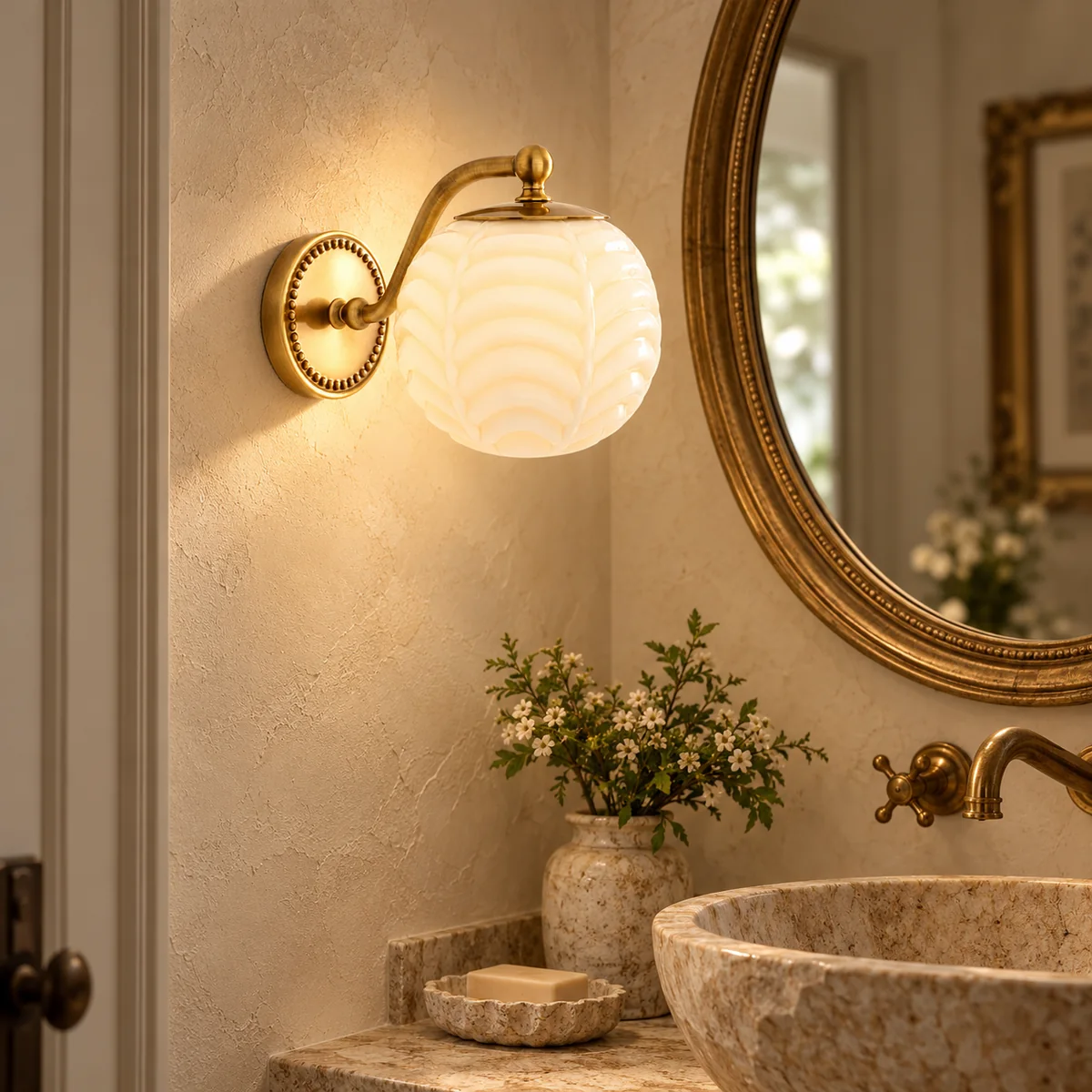 Milk-Glass Shade Lifted Clear of the Wall