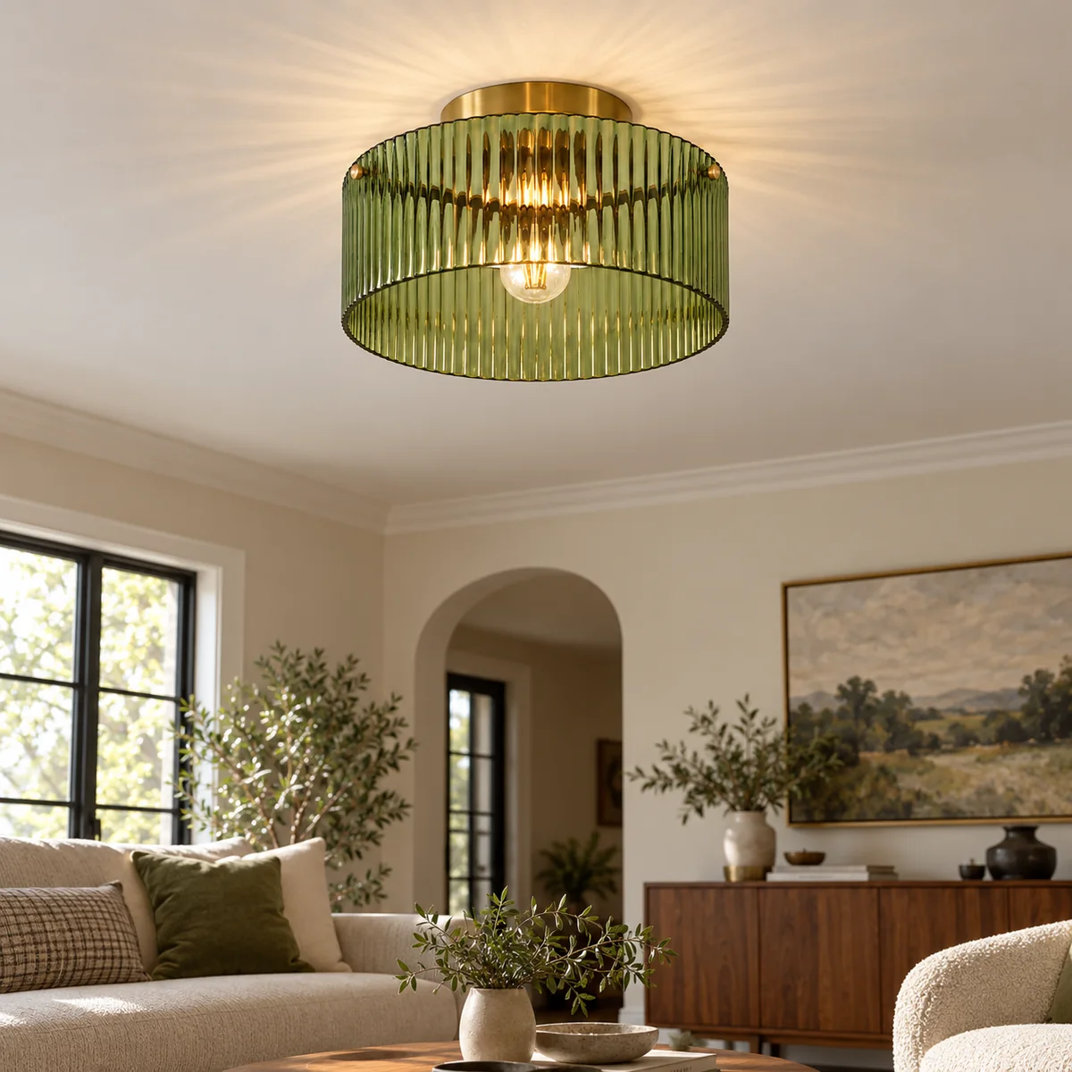 Flush Mount in Ribbed Glass
