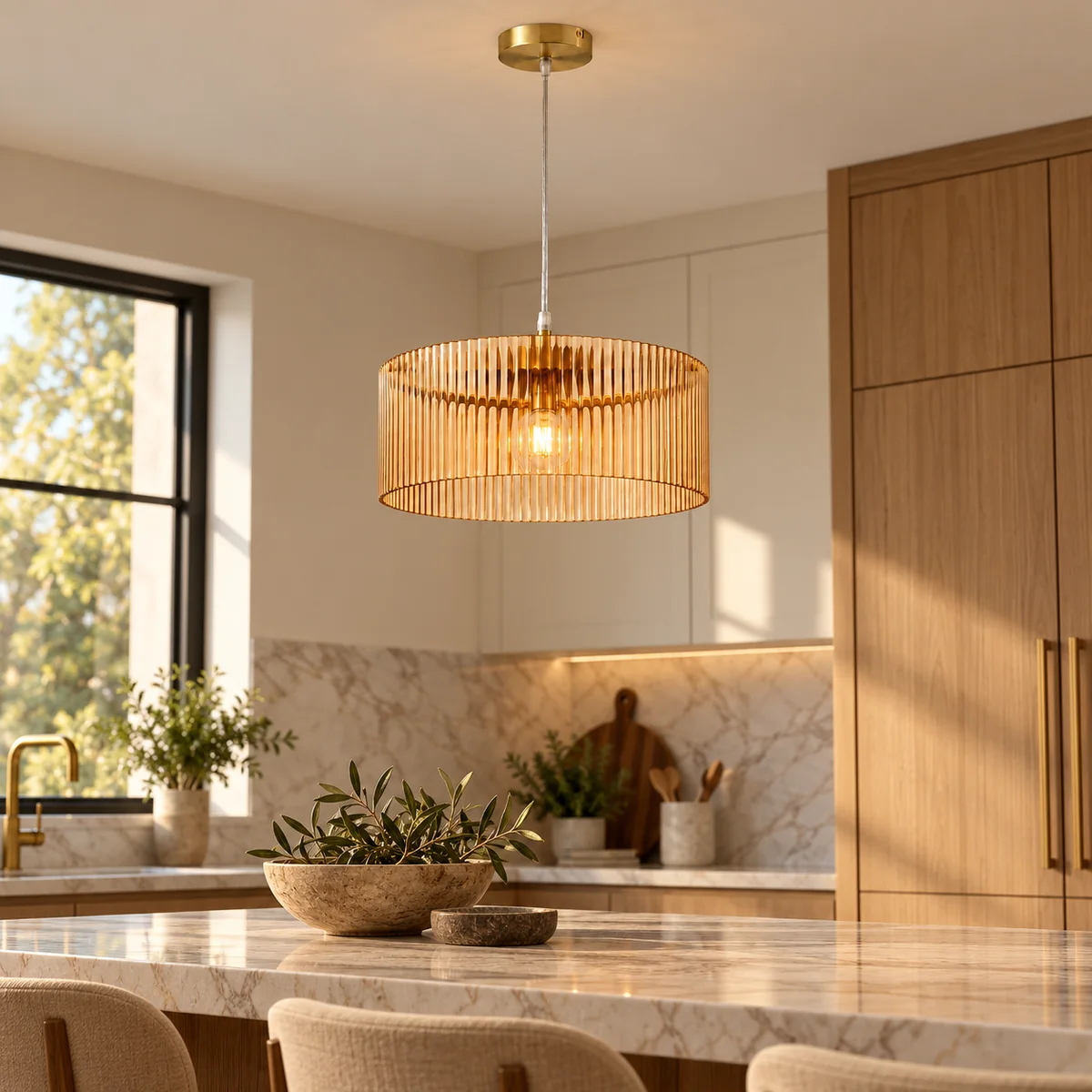 Pendant Drum in Ribbed Glass