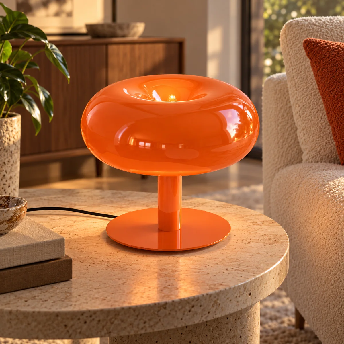Touch-Dim Lamp in a Mushroom Glass Shade