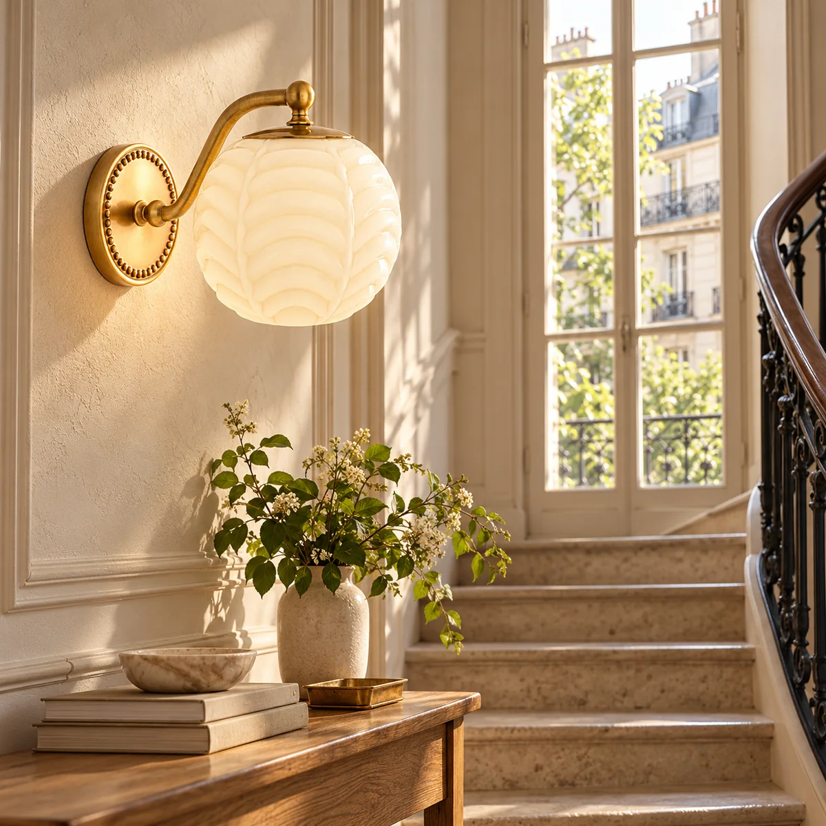 Milk-Glass Shade Lifted Clear of the Wall