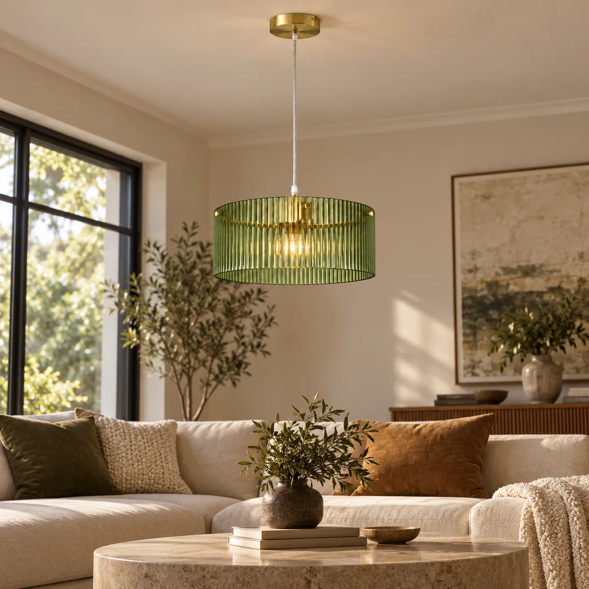 Pendant Drum in Ribbed Glass