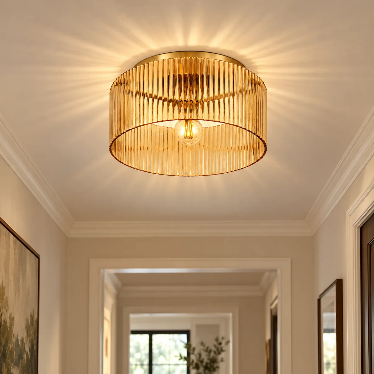 Flush Mount in Ribbed Glass