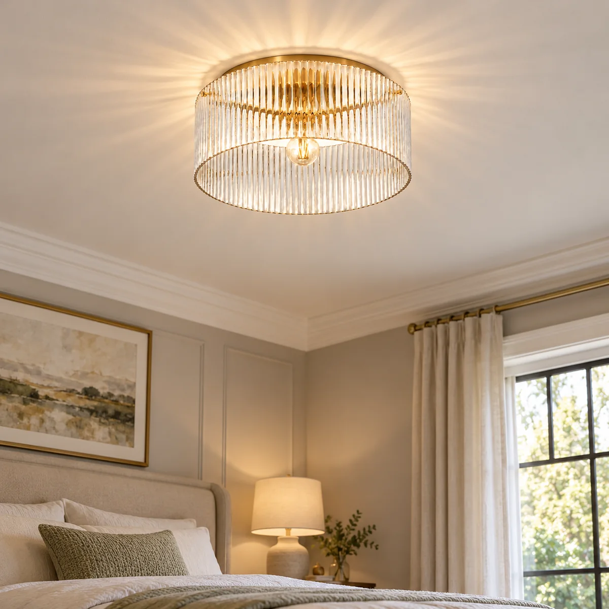 Flush Mount in Ribbed Glass