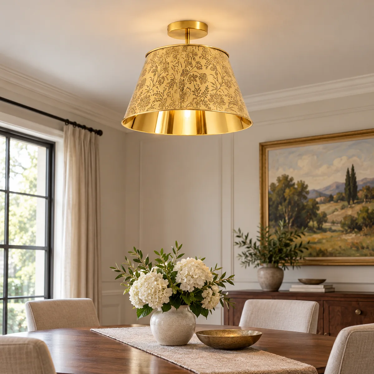 Ceiling Light with a Tall Floral Form