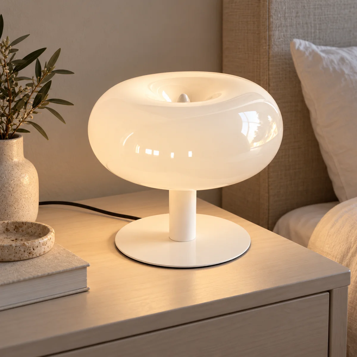 Touch-Dim Lamp in a Mushroom Glass Shade