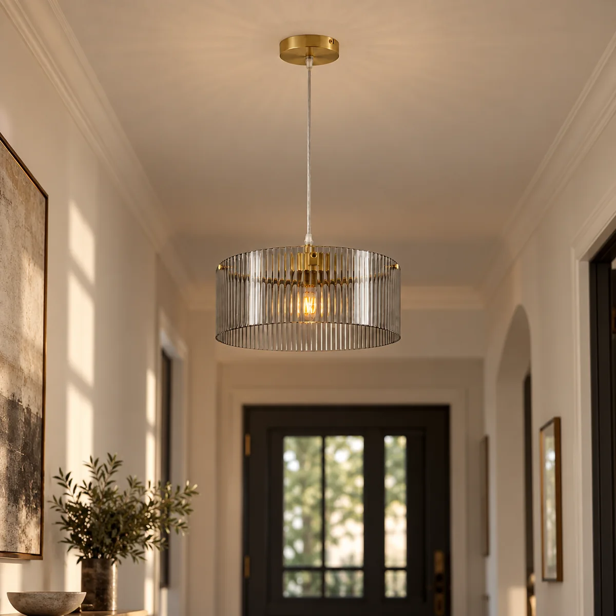 Pendant Drum in Ribbed Glass