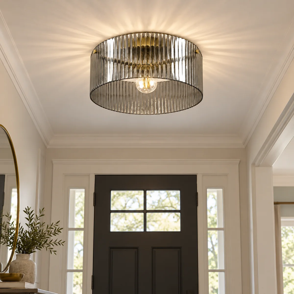 Flush Mount in Ribbed Glass