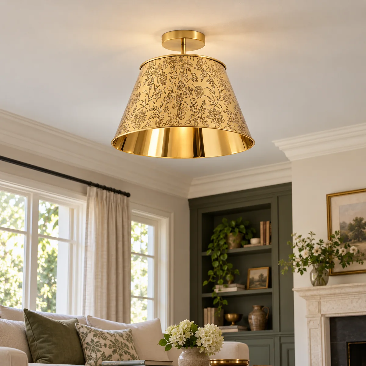 Ceiling Light with a Tall Floral Form